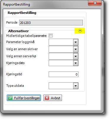 Periode fylles ut automatisk og er perioden som påfølger den siste kjørte og godkjente perioden. Det er ikke mulig å kjøre forslagsrapport for neste periode før den forrige er godkjent.