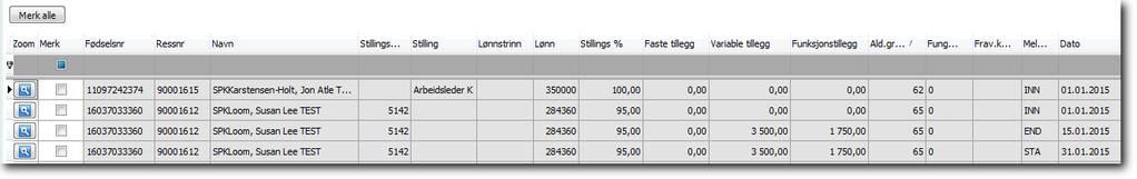 Tabell med detaljer Her vises detaljene i rapportene du har kjørt. Detaljene vises for den rapporten du har markert i seksjonen over.