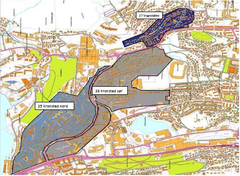 Når det gjelder selve soneavgrensningen, foreslår Trafikketaten å innlemme tidligere sone 23 (Kronsminde) i sone 25 (Kronstad nord), samtidig som noe