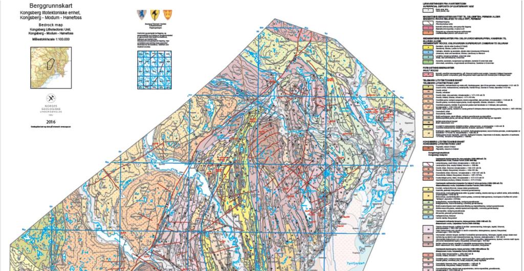 Berggrunnskart over Kongsberg-Modum-Hønefoss NGU Innen geologi er man i stor grad bundet