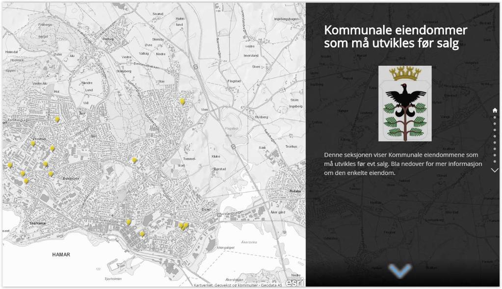 De ulike eiendommene er sortert etter hvor de befinner seg i den kommunale beslutningsprosessen.