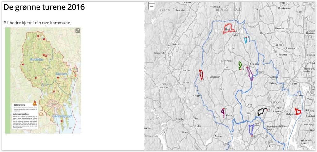 De grønne turene Sandefjord kommune ESRI sitt «Story Map» konsept er populært. Nok et bidrag av denne typen. Applikasjonen viser ulike turforslag i Sandefjord kommune.