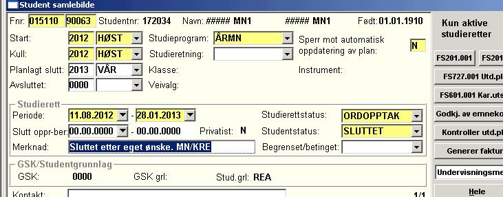 Slutter på studieprogram Studenter skal i utgangpunktet kun ha 1 aktiv studierett.