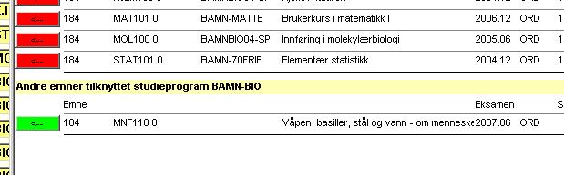 8. UiB-emner som skal inngå i planen Knappen Hent emner (Fig 3): brukes for å legge inn emner i utdanningsplanen, som studenten har bestått/er meldt til.