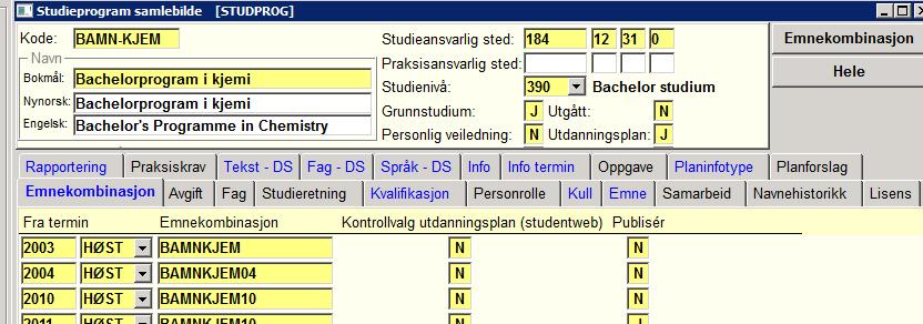 De mest brukte er: O Obligatorisk V Valgfritt M1EMNE Velg minst ett av emnene M1MAKS - Velg ett av