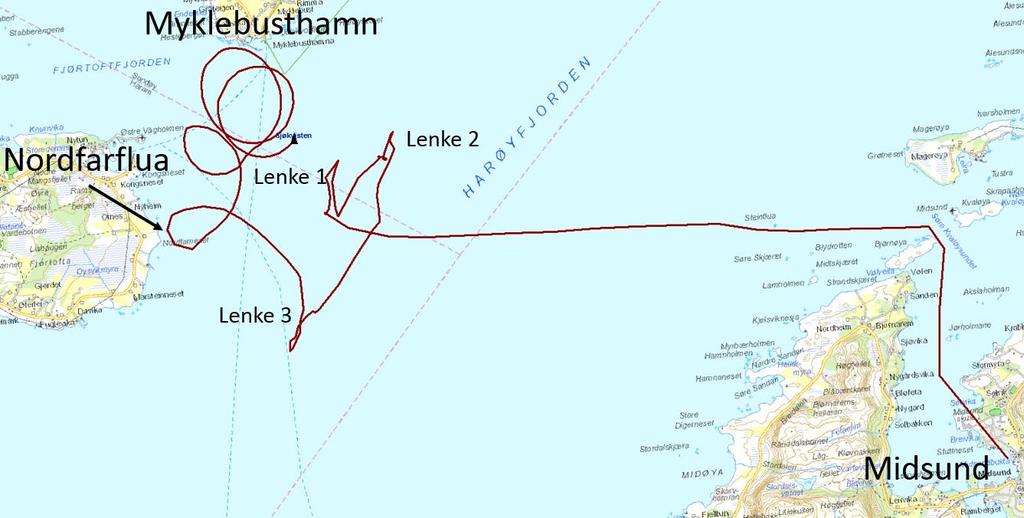 Statens havarikommisjon for transport Side 6 Figur 3: Sjøkvistens bevegelsesmønster fra avgang kl. 1538 til ca. kl. 2248 da første person kom om bord etter ulykken.