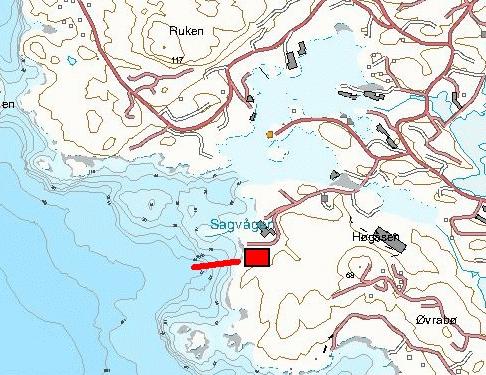 Avløp til sjø Anlegget planlegger avløp til Stokksundet sør for Sagvåg på 50 meters dyp omtrent 150 meter utenfor anlegget (figur ).