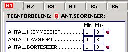 Etter at man har satt neste begrensning: Lag nye rekker for å se resultatet. NB. Hjemmemål Bortemål. Når du starter programmet er det automatisk fylt ut med: 0 til 3 mål i alle hjemme og bortekampene.