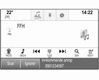 Innkommende telefonsamtaler Besvare et telefonanrop Hvis noen ringer til deg mens du hører på radio eller en annen mediekilde, blir lyden på lydkilden koblet ut så lenge anropet varer.