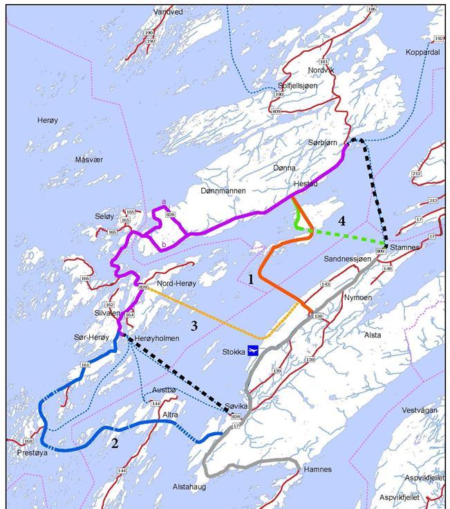 3 Tunnel Silvalen-Sandnessjøen Reisetid 1 Spart tid -35 Kjørelengder Solfjellsjøen -Sandnessjøen Reisetid 48 Spart tid +1 Kjørelengder 55 Antall ferger 1 Fergekostnader 1år (0kr) 81-66mill =15mill Km