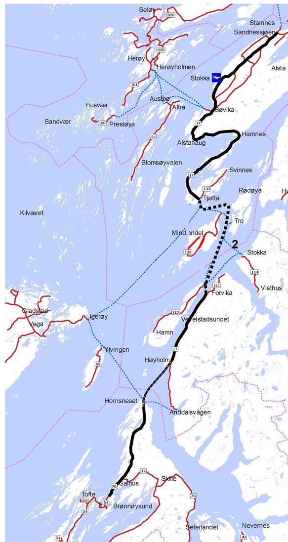 Kjøretid Spart tid Forvik- 11 min -9 min Kjørelengder 79 Antall ferger 1 Km Tunnel 0 Investering 3,7 mrd Netto nytte et er identisk med konsept 1 på strekningen Brønnøysund Forvik (10 km tunnel under