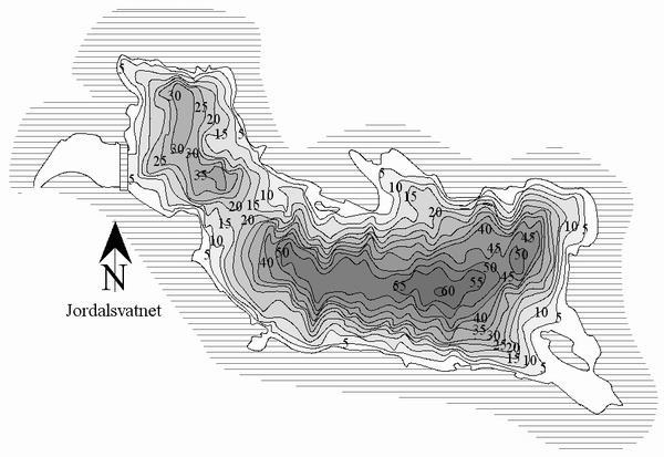 JORDALSVATNET Jordalsvatnet er vassdragets største innsjø og har et volum på 11,6 mill. m 3 (tabell 2).