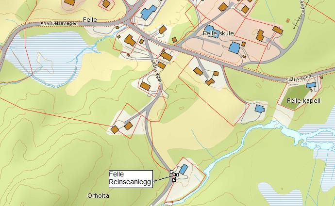 4.5 Felle reinseanlegg Felle reinseanlegg er plassera nær sentrum på Felle og tek imot avløp frå Felle, Slokedalsfjellet, Skåli, Spjotvatn, Sandtjønnlia, Kyrtjønn og Havrefjell og Kjetilåsen.