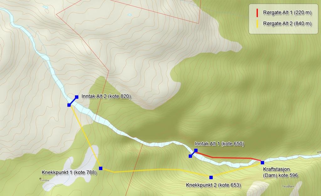 UPPSTAD KRAFTVERK UTBYGGINGSPLANER Tiltakshaver planlegger å bygge Uppstad kraftverk, ved å utnytte fallet i Håvestøylsåne mellom kote 820 m og 596 m (hovedalternativ 2B) (figur 1).