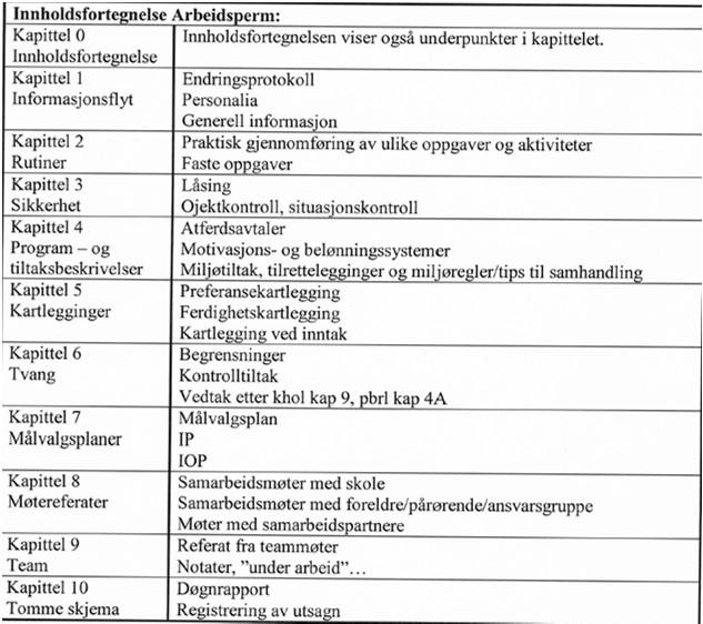 Utviklingen av FAS på Utsikten En Utsiktenperm og en brukerperm Utsiktenperm Husregler, personalrutiner (kledsel) Beredskapsplaner Sikkerhet Brann Brukerperm - Informasjon - Rutiner Etablering av et