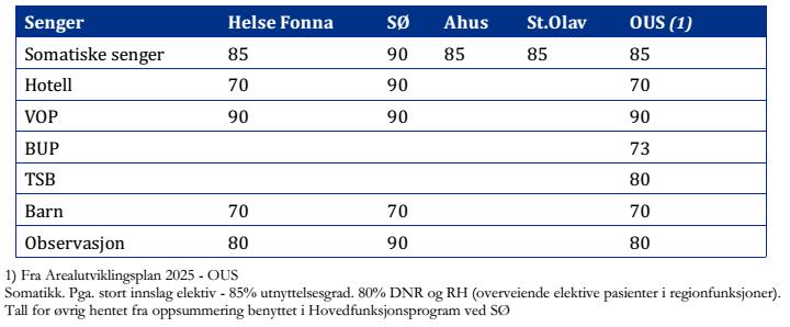 Hovedstadsområdet skrev styringsgruppens medlemmer Kirsten Brubakk og Terje Keyn at en økning av planlagt beleggsprosenten fra 85 % til 90 % ville redusere antall tilgjengelige senger og redusere den