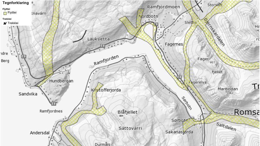 Reindrift Planområdet ligger i reinbeitedistriktet Meavki/Stuoranjárga (Mauken/Tromsdalen) og brukes både til vår-, sommer- og høstbeite. Det finnes flere drivingsleier i området.