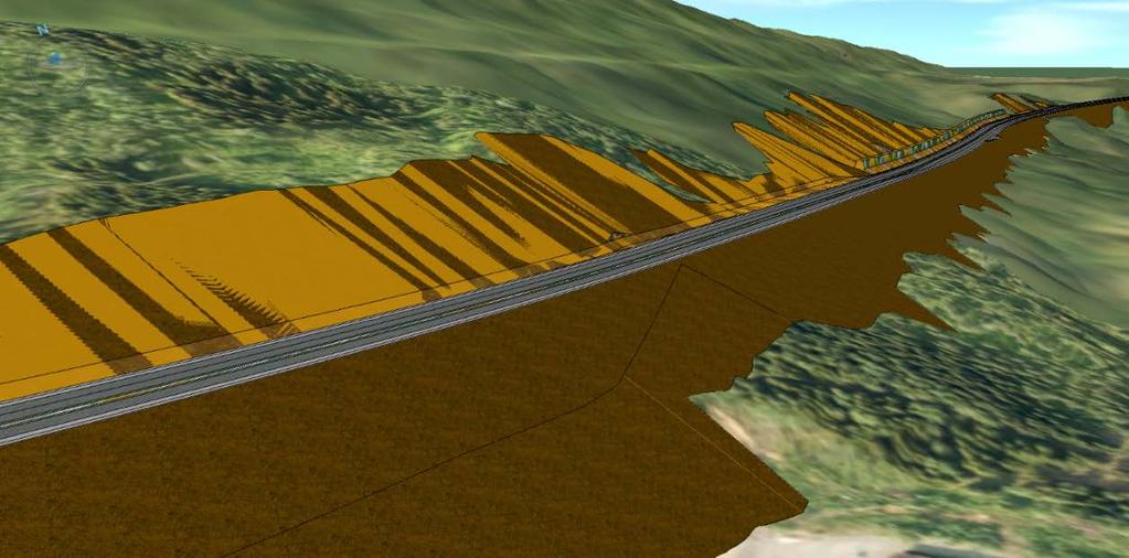 Figur 27: 3D-illustrasjonen viser eksempel på omfattende terrenginngrep. Det skal etableres en viltundergang/bru (40 m) over Fagerbuktelva.