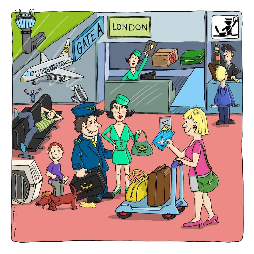 L aeroporto 0. l aereo. l uscita/il gate. il passaporto. il pilota. l assistente di volo. il nastro bagagli. il carrello portabagagli. la carta d imbarco.