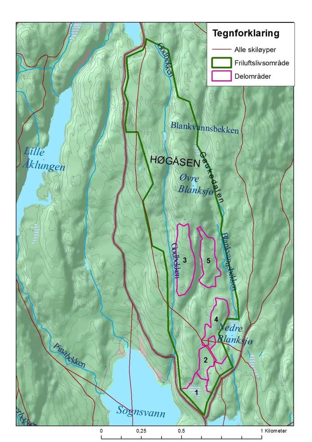 Delområdene er basert på enten relativt homogene områder som krever noenlunde samme skjøtselstiltak eller flere behov for skjøtsel innen omtrent samme geografiske område.