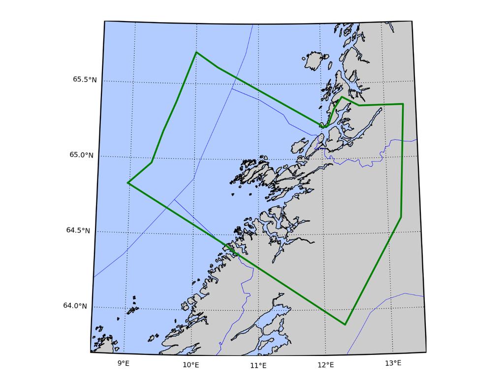 Område 7: Nord-Trøndelag og Bindal Produksjonsområde 7 avgrenses ved 30 nautiske mil fra grunnlinjen og følgende linjer: 1.