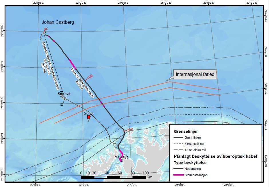 3.4.3 Fiberoptisk kabel Datakommunikasjon mellom Johan Castberg feltet og land vil muliggjøres ved hjelp av fiberoptisk kabel.