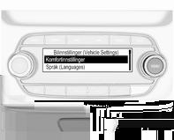 Instrumenter og betjeningselementer 121 I de tilsvarende undermenyene kan følgende innstillinger endres: Bilinnstillinger (Vehicle Settings) Klima og luftkvalitet Maks. hast.