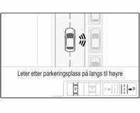 188 Kjøring og bruk Indikasjon i fargeinformasjonsdisplayet Velg parallell- eller rekkeparkeringsplass ved å berøre det aktuelle ikonet på displayet.