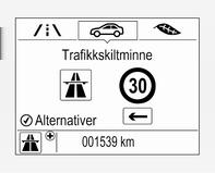 194 Kjøring og bruk Trafikkskilt-assistent Funksjonalitet Trafikkskiltregistreringen registrerer bestemte trafikkskilt med et kamera foran og viser dem i førerinformasjonsdisplayet.