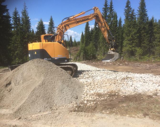 000 granplanter. Videre er det utført ungskogpleie på 68 da, og grøfterensk på 390 da. Markberedning er utført på ca. 237 da. Veger Øystein Mikkelsen kjører ut planter.