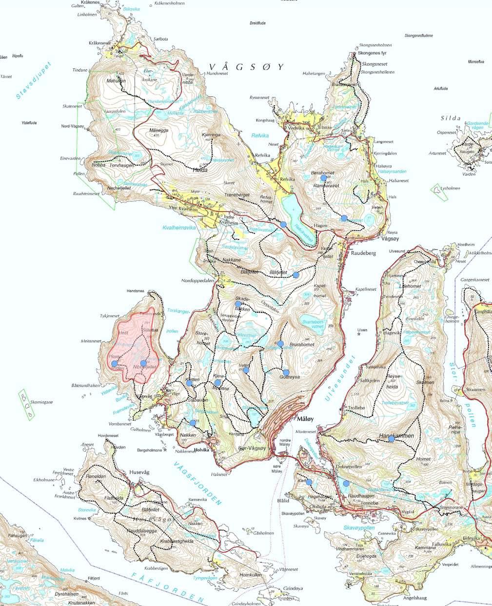 Figur 9-8. Kart over turmål (blå prikk) fra Ytre Nordfjord Turlag.