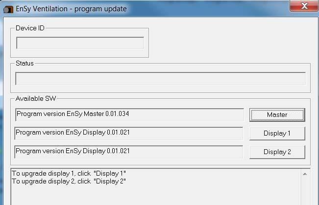 Dersom der er installert to displayer så sjekk at det ene heter Display 1 og det andre Display 2. Klikk på knappen. Under Status vil nå programmeringen lese inn nye data til styrekortet.