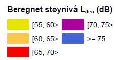 Figur 2: Eksempel fra støysonekart - Førde sentrum Støysonekart L den og L night for de kartlagte strekningene er vedlagt rapporten som PDF-filer i 1:22000 målestokk.