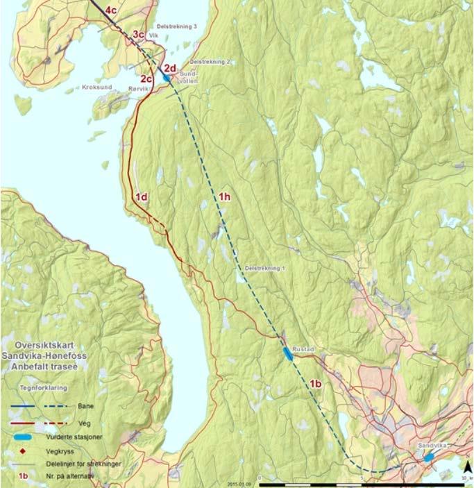 Planprogram 9 3.3 Pågående planarbeid Sønsterud Figur 3 Viser valgt trasé for Ringeriksbanen og E16. Traseen for Ringeriksbanen er nå bestemt.