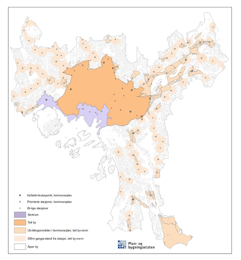 Saksnr: -201516232 Side 35 av 35 Vedlegg 2: Geografisk avgrensing iht til gjeldende kommuneplans arealdel Kartet viser hvilke områder som vil få sentrums- eller tett by-norm