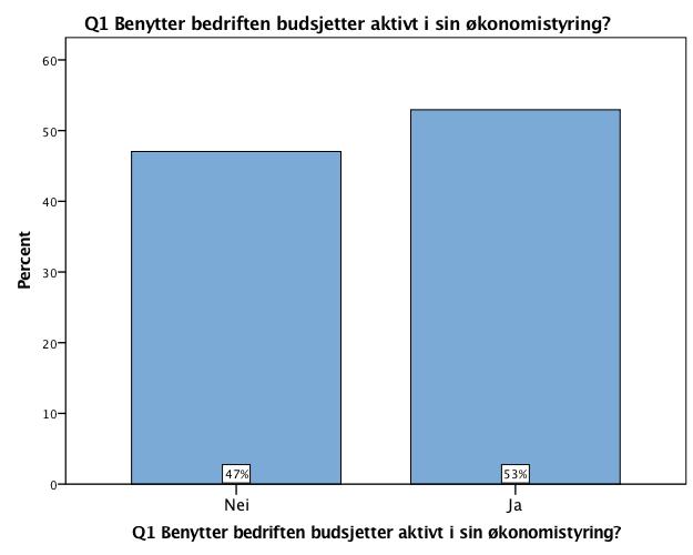 4.1.2 Budsjettpraksis i bedriftene Bruk av budsjetter i de nordnorske bedriftene er målt ved til sammen 10 spørsmål. Ett spørsmål gir en avklaring om bedriftene bruker budsjett eller ikke.