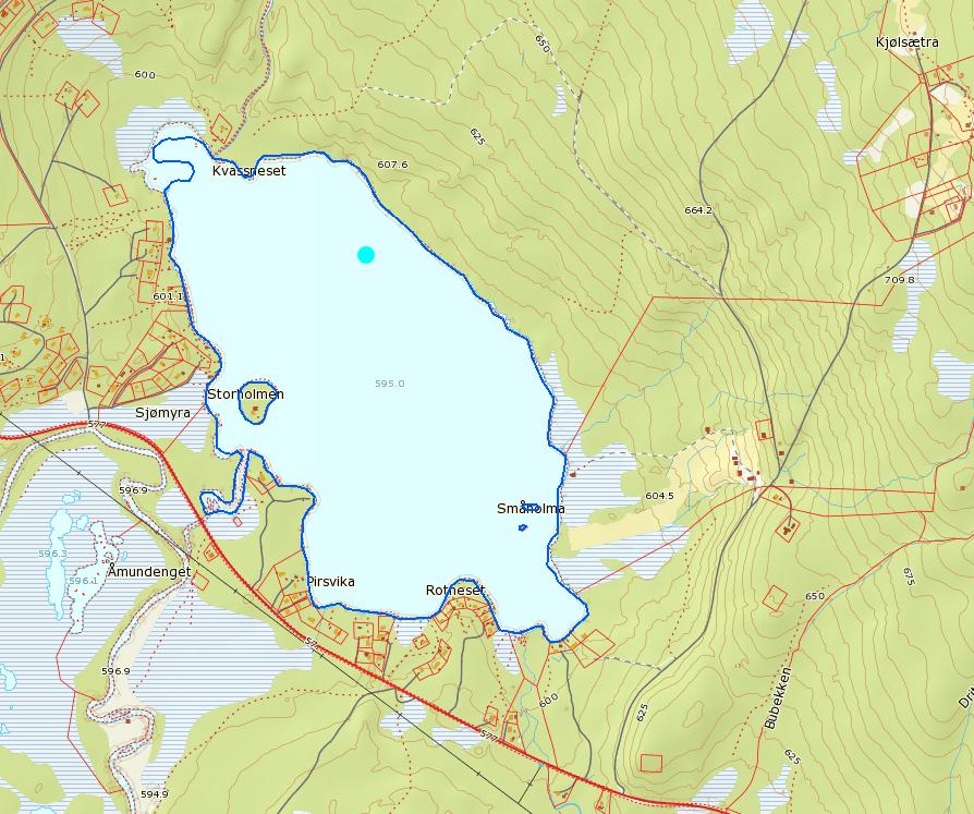 Eltsjøen Vannprøvetaking Koordinater: 32V 0659047E, 6819221N, midt i innsjøen Stasjonen ligger nesten midt i innsjøen (se kart).