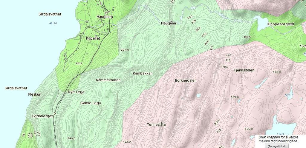 2. Områdebeskrivelse og grunnforhold Ifølge kvartærgeologiske kart fra NGU, består løsmassene på strekningen av morenemasser og bart fjell.