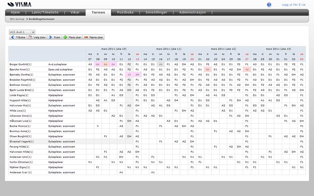 AVDELINGSTURNUSER Avdelingsturnuser viser aktuelle avdelingers turnuser.