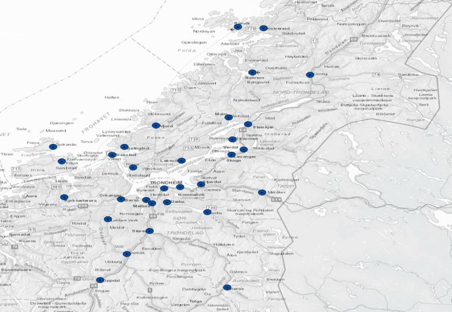 (ikke gjort her) Tettsteder med mer enn 800 personer Etter steg 2 Etter steg 3 Tettsteder med befolking etter steg 2 Tettsteder med befolking etter steg 3 Navn Befolknig Navn Befolknig Trondheim 175