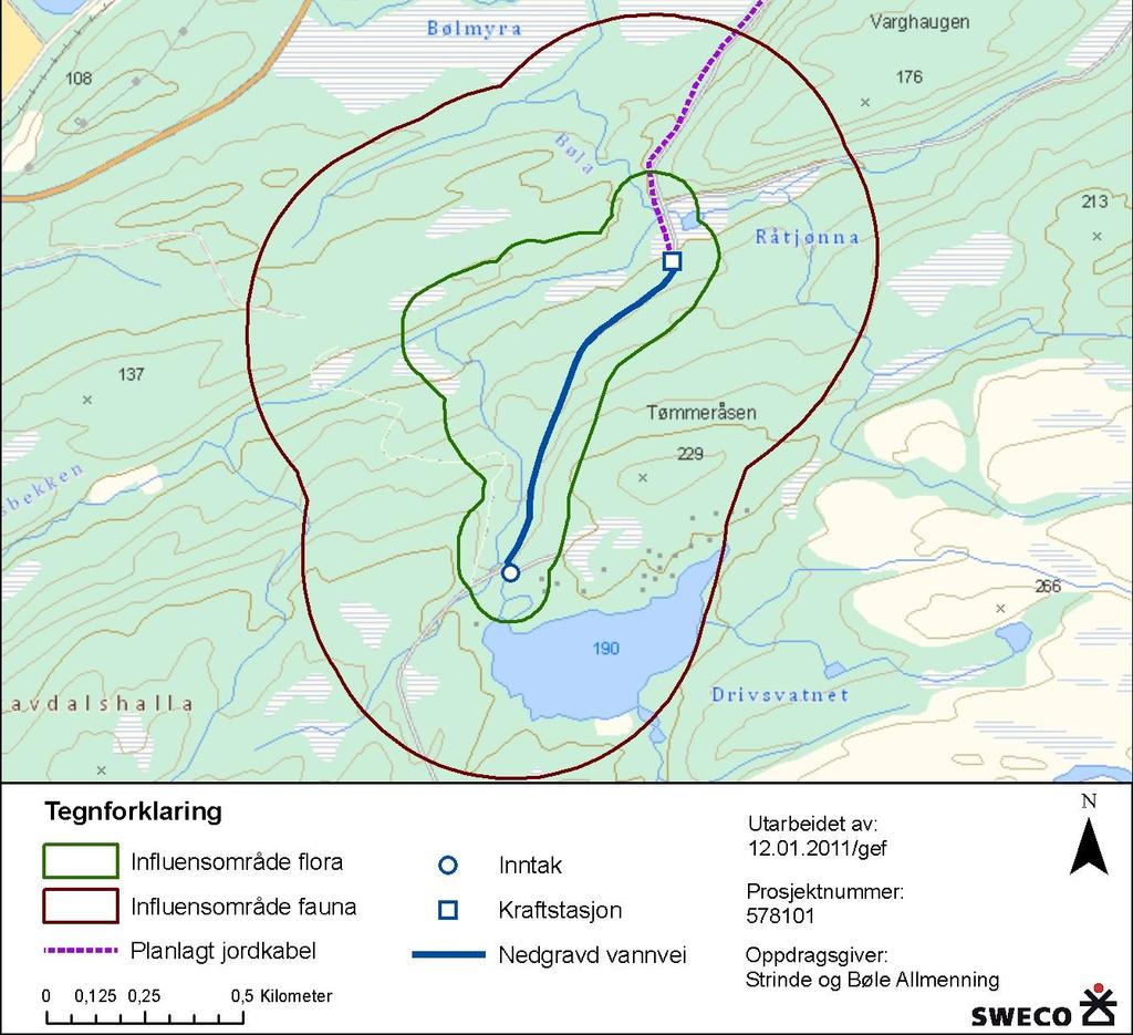 28.01.2011 Bøla kraftverk faktiske størrelsen på influensområdet vil variere med art, naturtype, vegetasjonstype, lokal topografi osv.