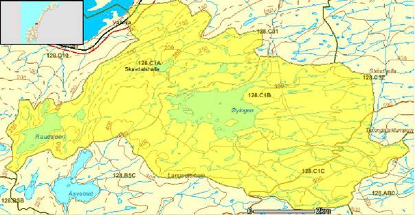 Hydrologisk grunnlag for Bøla kraftverk i 128.C1A Bøla (Stod, Steinkjer); Først et par kartutsnitt og tabeller fra NVE.