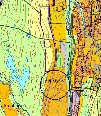 Rolland Arna Område T3: del Nordre Rolland 40 dekar og Søre Rødland 40 dekar. T3: del av boligfelt B16 i KPA2010 som vurders til næringsformål.