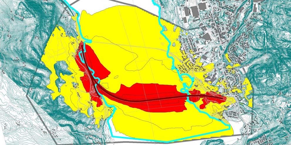 beregnet for alt 1.3 Hovedalternativ 2, beregnet for alt 2.3 a/b 85 82 10 5 Delkonklusjon: Det ser ut som om det er noen færre boligbygg som vil havne i rød støysone, ved valg av alternativ 2.