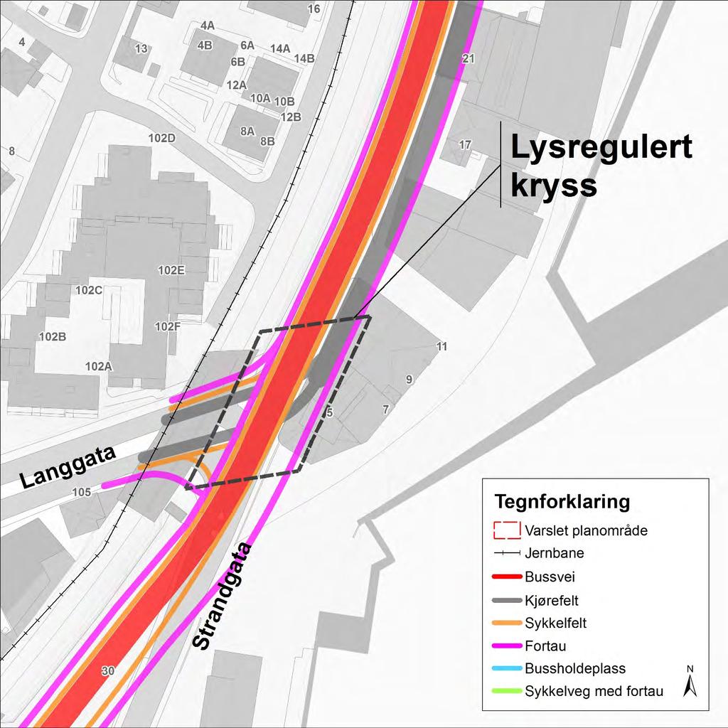 Side 5 av 9 gir en strekning på over 100 m. Dette gir et dårlig lesbart kryss og dårlig trafikksikkerhet for syklister, spesielt for parallelført løsning.