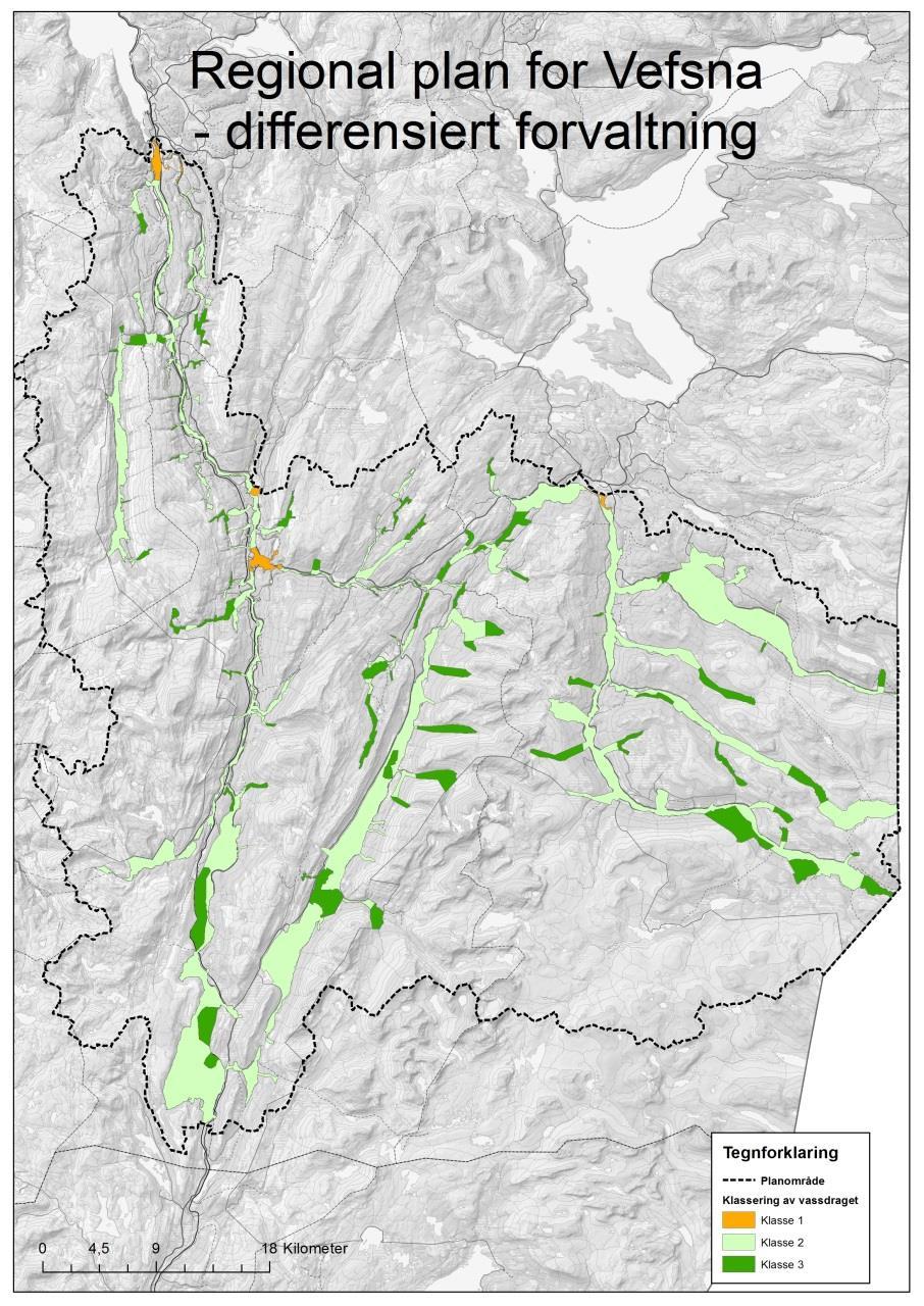 Arealpolitiske retningslinjer i henhold til forvaltningsklasser Forvaltningsklasse 1 i henhold til RPRVV: Vassdragsbelte i og ved byer og tettsteder, som har eller kan få stor betydning for
