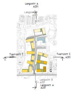 Virkninger I hvilken grad bebyggelsen har innvirkning på bebyggelse rundt, er avhengig av etasjeantall og topografi. Snittene under viser hvordan dette arter seg.