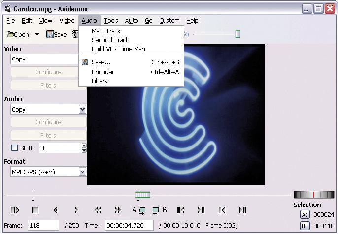 PC SPECIJALNI DODATAK ti MPEG PS (A+V), a ako audio strim odstupa od video strima treba uključiti opciju Shift i navesti vrednost odtupanja u ms koju možemo videti iza teksta DELAY u nazivu audio