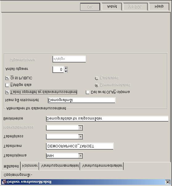 Du kan bruke dette alternativet når du vil at datavarehussenteret skal opprette måltabellen. Du kan også bruke en måltabell som allerede er definert. 6. Kontroller at Gi til PUBLIC er valgt.