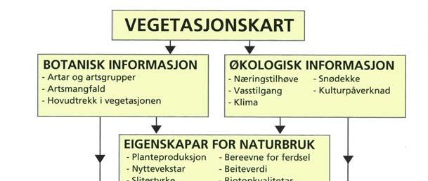 Behandling av data i eit geografisk informasjonssystem gjev mulegheiter til å sortere dei ulike eigenskapane som kan knytast til vegetasjonstypane.